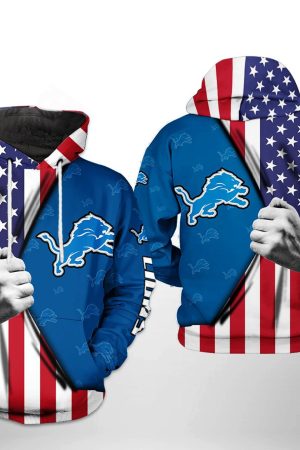 NFL Detroit Lions NFL US Flag Team Hoodie Genxprint