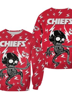 NFL Kansas City Chiefs Electric Shock Cute Skeleton All Over Print Sweatshirt Hoodie Zipped Hoodie Genxprint