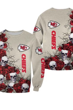 NFL Kansas City Chiefs Skulls and roses Hoodie Style Genxprint