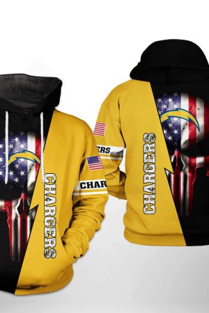 NFL Los Angeles Chargers NFL US Flag Skull Team Hoodie Genxprint