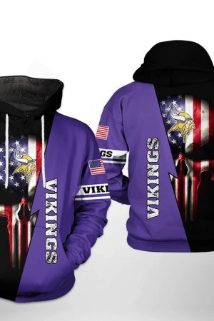 NFL Minnesota Vikings NFL US Flag Skull Team Hoodie Genxprint