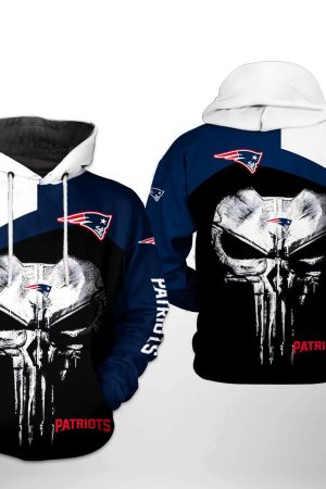 NFL New England Patriots NFL Skull Punisher Team Hoodie Genxprint
