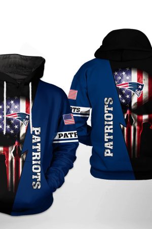NFL New England Patriots NFL US Flag Skull Team Hoodie Genxprint