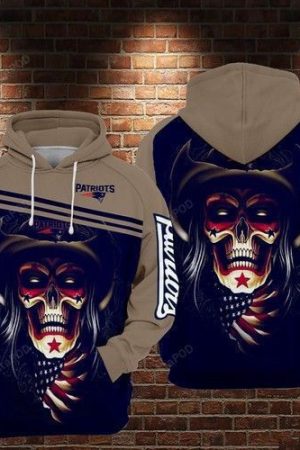 NFL New England Patriots Nfl Football Skull Black Hoodie Genxprint