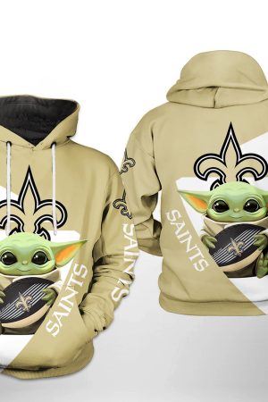 NFL New Orleans Saints NFL Baby Yoda Team Hoodie Genxprint