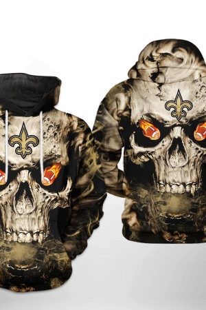 NFL New Orleans Saints NFL Skull Team Hoodie Genxprint