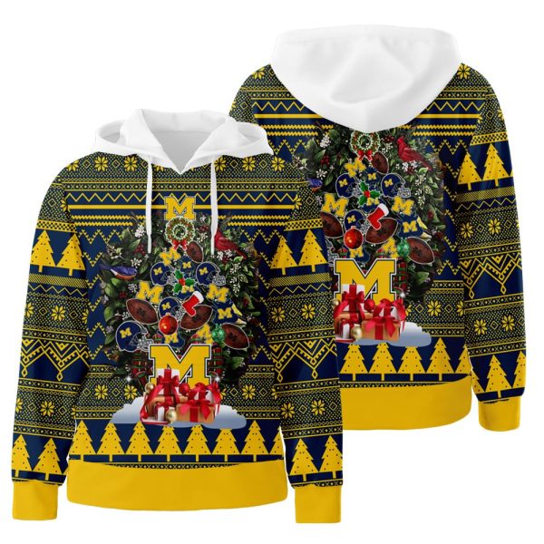 Ncaa Michigan Wolverines Tree Christmas 3D All Over Print Hoodie Zip-Up Hoodie Genxprint