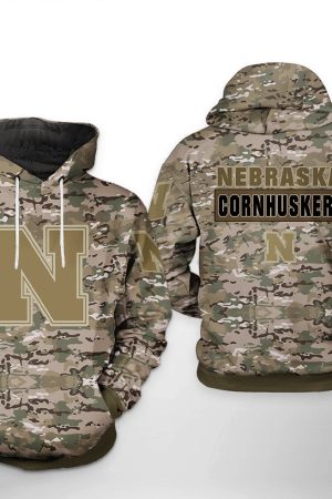 Nebraska Cornhuskers NCAA Camo Veteran Hoodie Zip Hoodie Genxprint