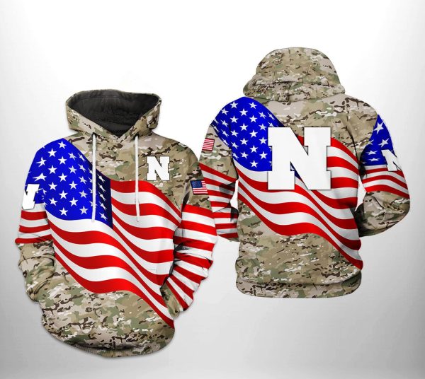 Nebraska Cornhuskers NCAA US Flag Camo Veteran Hoodie Genxprint