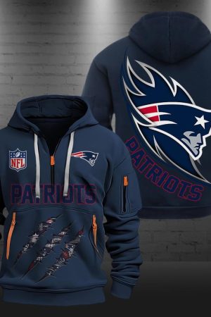 New England Patriots Monster Scratch Logo NFL Quarter Zip Hoodie Genxprint