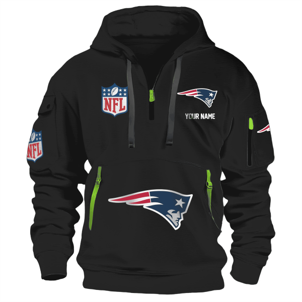 New England Patriots Premium NFL Quarter Zip Hoodie Genxprint - Image 2