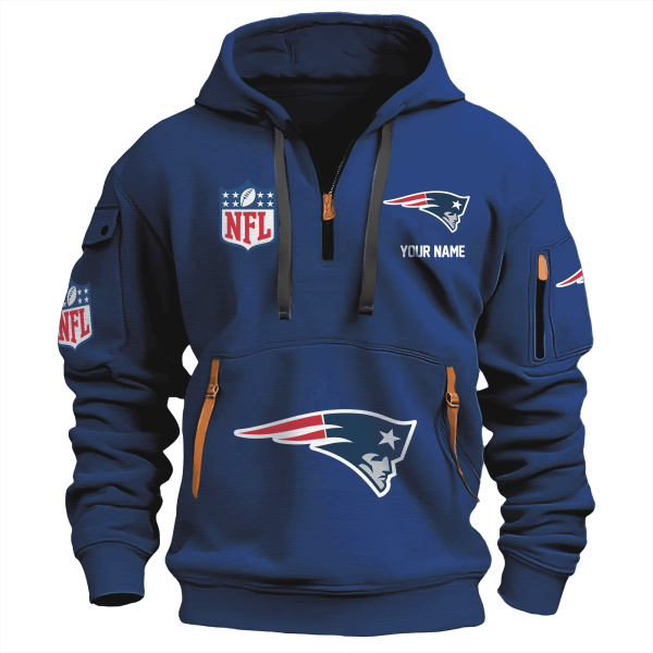 New England Patriots Premium NFL Quarter Zip Hoodie Genxprint - Image 3