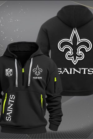 New Orleans Saints White Logo NFL Quarter Zip Hoodie Genxprint