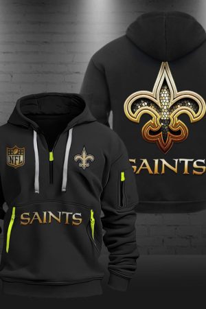 New OrleansSaints Golden Logo NFL Quarter Zip Hoodie Genxprint
