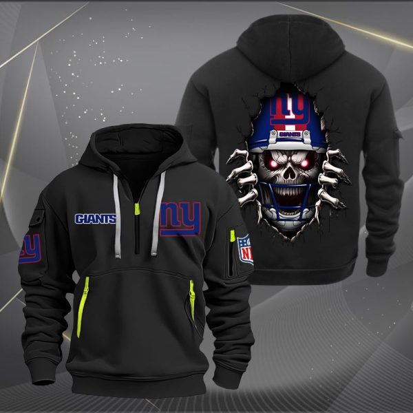 New York Giants Football Player Skull Quarter Zip Hoodie Genxprint - Image 2