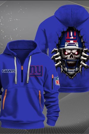 New York Giants Football Player Skull Quarter Zip Hoodie Genxprint