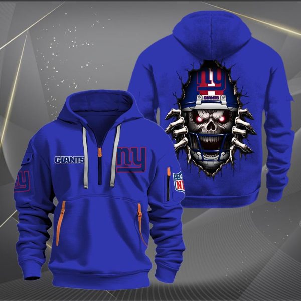 New York Giants Football Player Skull Quarter Zip Hoodie Genxprint