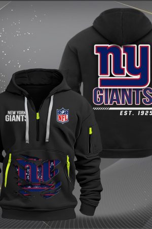 New York Giants Monster Scratch 2 Logo NFL Quarter Zip Hoodie Genxprint