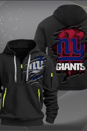 New York Giants Scratch Logo NFL Quarter Zip Hoodie Genxprint