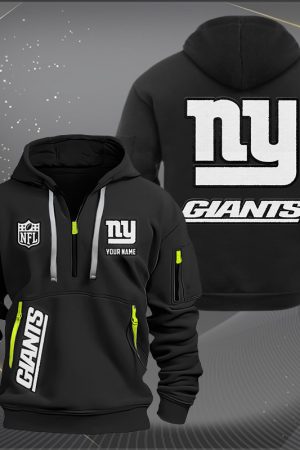 New York Giants White Logo NFL Quarter Zip Hoodie Genxprint