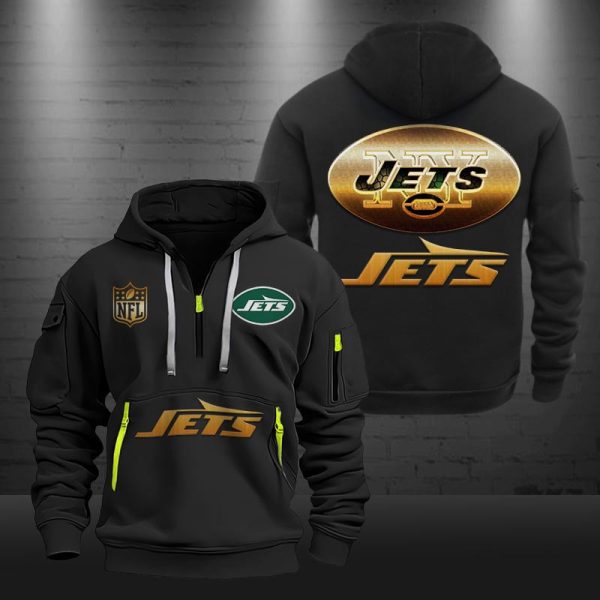 New York Jets Golden Logo NFL Quarter Zip Hoodie Genxprint - Image 3
