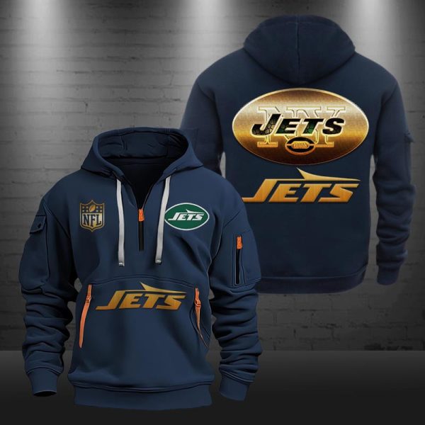 New York Jets Golden Logo NFL Quarter Zip Hoodie Genxprint - Image 4