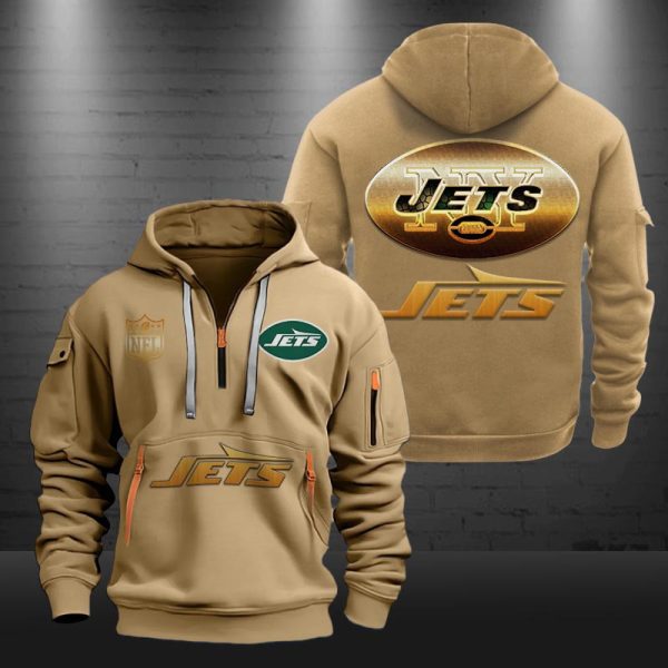 New York Jets Golden Logo NFL Quarter Zip Hoodie Genxprint - Image 5