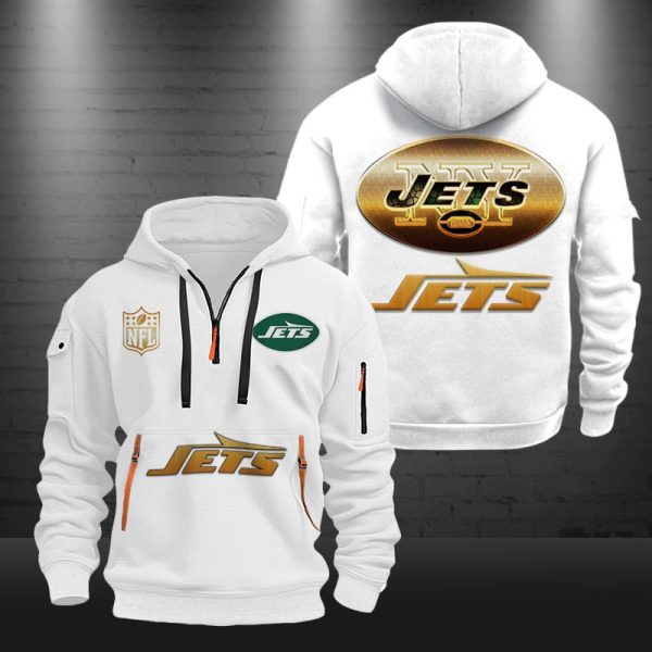 New York Jets Golden Logo NFL Quarter Zip Hoodie Genxprint