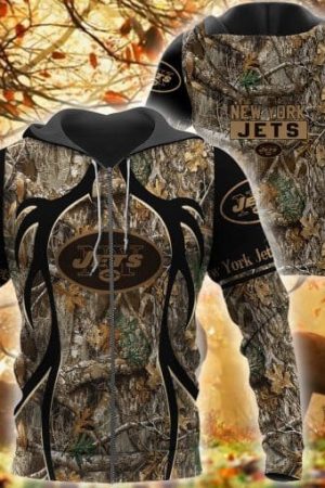 New York Jets Hunting Camo Football 3D printed Sweatshirt Hoodie Zipped Hoodie Genxprint
