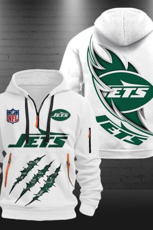 New York Jets Monster Scratch Logo NFL Quarter Zip Hoodie Genxprint