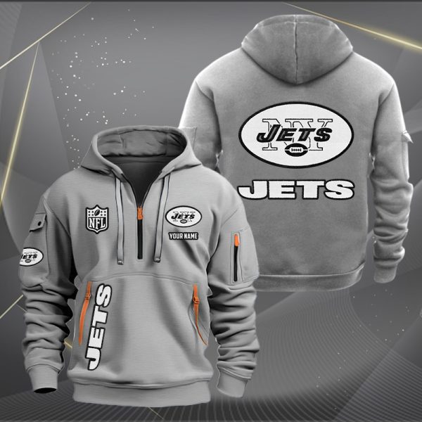 New York Jets White Logo NFL Quarter Zip Hoodie Genxprint - Image 4