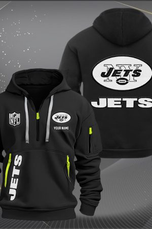 New York Jets White Logo NFL Quarter Zip Hoodie Genxprint