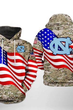 North Carolina Tar Heels NCAA US Flag Camo Veteran Hoodie Genxprint