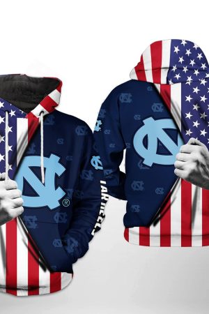 North Carolina Tar Heels NCAA US Flag Hoodie Genxprint