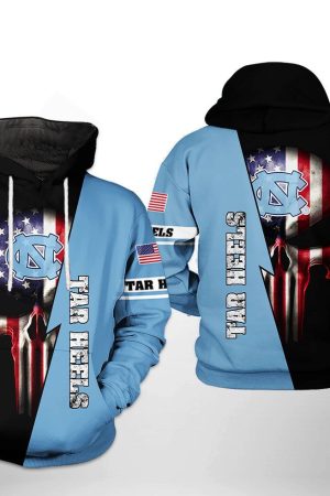North Carolina Tar Heels NCAA US Flag Skull Hoodie Genxprint