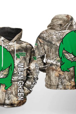 North Texas Mean Green NCAA Camo Veteran Hunting Hoodie Genxprint