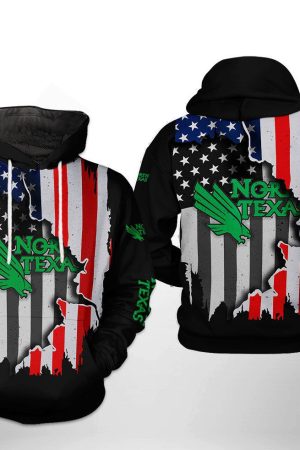 North Texas Mean Green NCAA US Flag Hoodie Genxprint