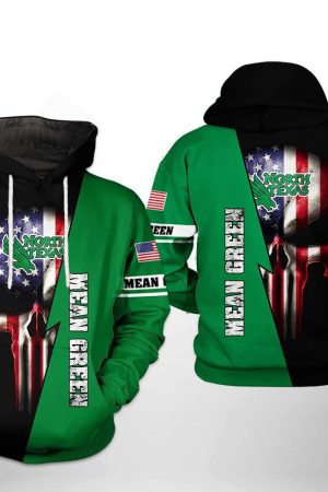 North Texas Mean Green NCAA US Flag Skull Hoodie Genxprint