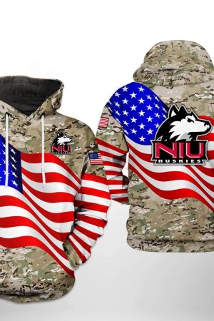 Northern Illinois Huskies NCAA US Flag Camo Veteran Hoodie Genxprint