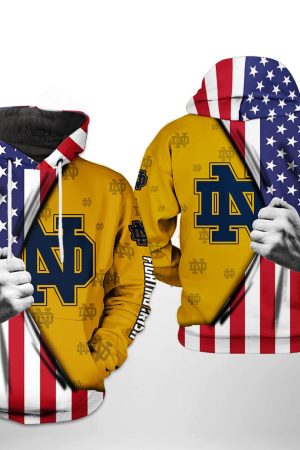 Notre Dame Fighting Irish NCAA US Flag Hoodie Genxprint