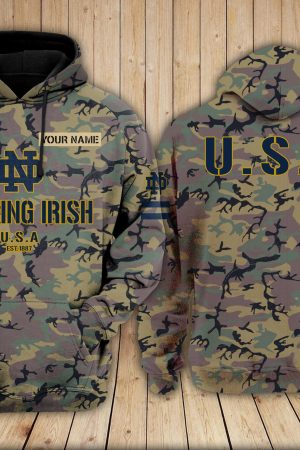 Notre Dame Fighting Irish football NCAA Camouflage 3D Hoodie PT Genxprint