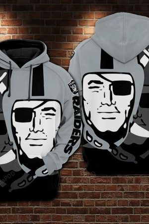Oakland Raiders Nfl Football Big Logo Gray Hoodie Zip Hoodie Genxprint