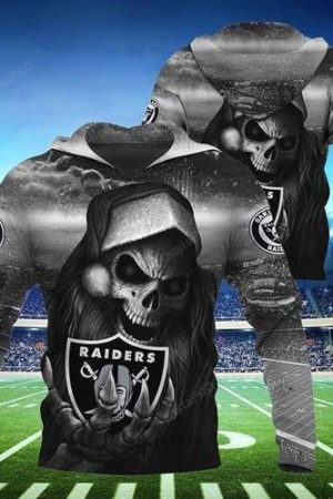 Oakland Raiders Santa Skull Hoodie Genxprint