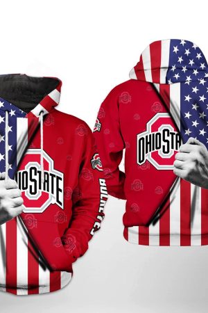 Ohio State Buckeyes NCAA US Flag Hoodie Genxprint