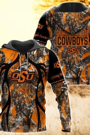 Oklahoma State Cowboys Camo Hunting 3D printed Sweatshirt Hoodie Zipped Hoodie Genxprint