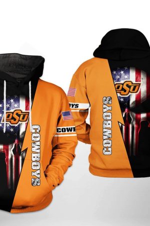 Oklahoma State Cowboys NCAA US Flag Skull Hoodie Genxprint