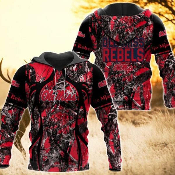 Ole Miss Rebels Camo Hunting 3D printed Sweatshirt Hoodie Zipped Hoodie Genxprint