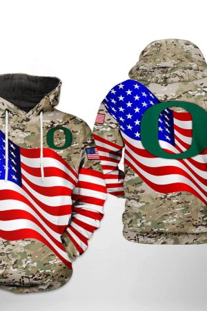 Oregon Ducks NCAA US Flag Camo Veteran Hoodie Genxprint
