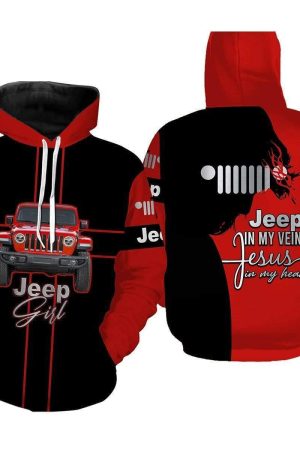 Personalized Jeep Girl Jeep In My Veins Jesus In My Heart All Over Print Hoodie Genxprint