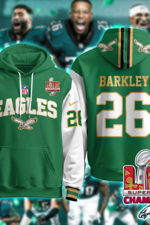 Philadelphia Eagles Barkley 26 Super Bowl LIX Champions Gold Green Alternate Hoodie Genxprint